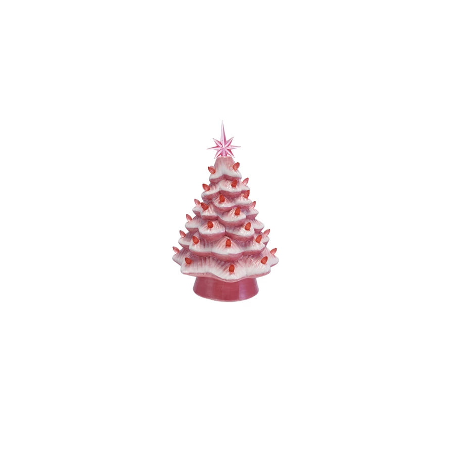 Pink & White Ceramic LED Christmas Tree