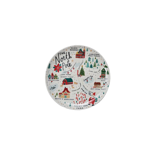 North Pole Scene Stoneware Plate
