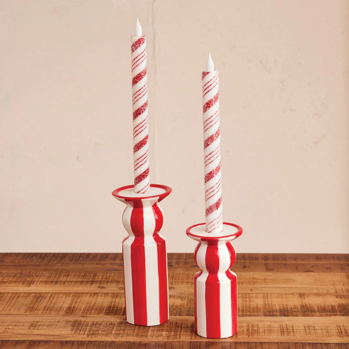 Hand-Painted Ceramic Striped Taper Holder