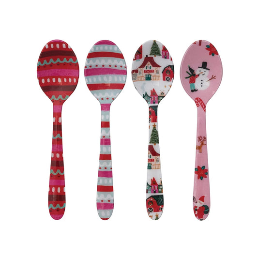 Enameled Stainless Steel Spoon with North Pole Pattern