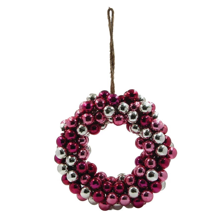 Red, Pink & Silver Round Glass Ball Wreath
