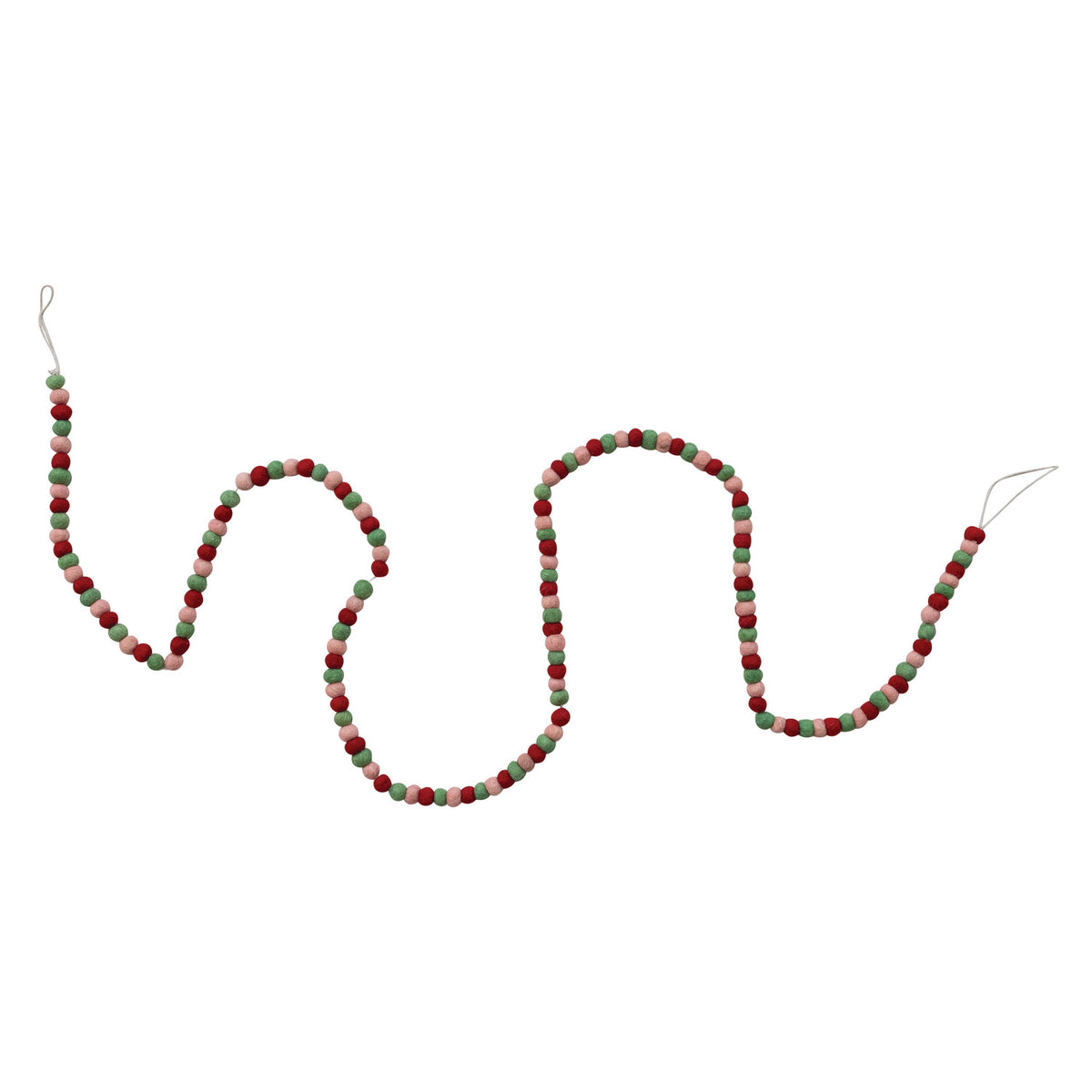 Red, Green & Pink Wool Felt Ball Garland