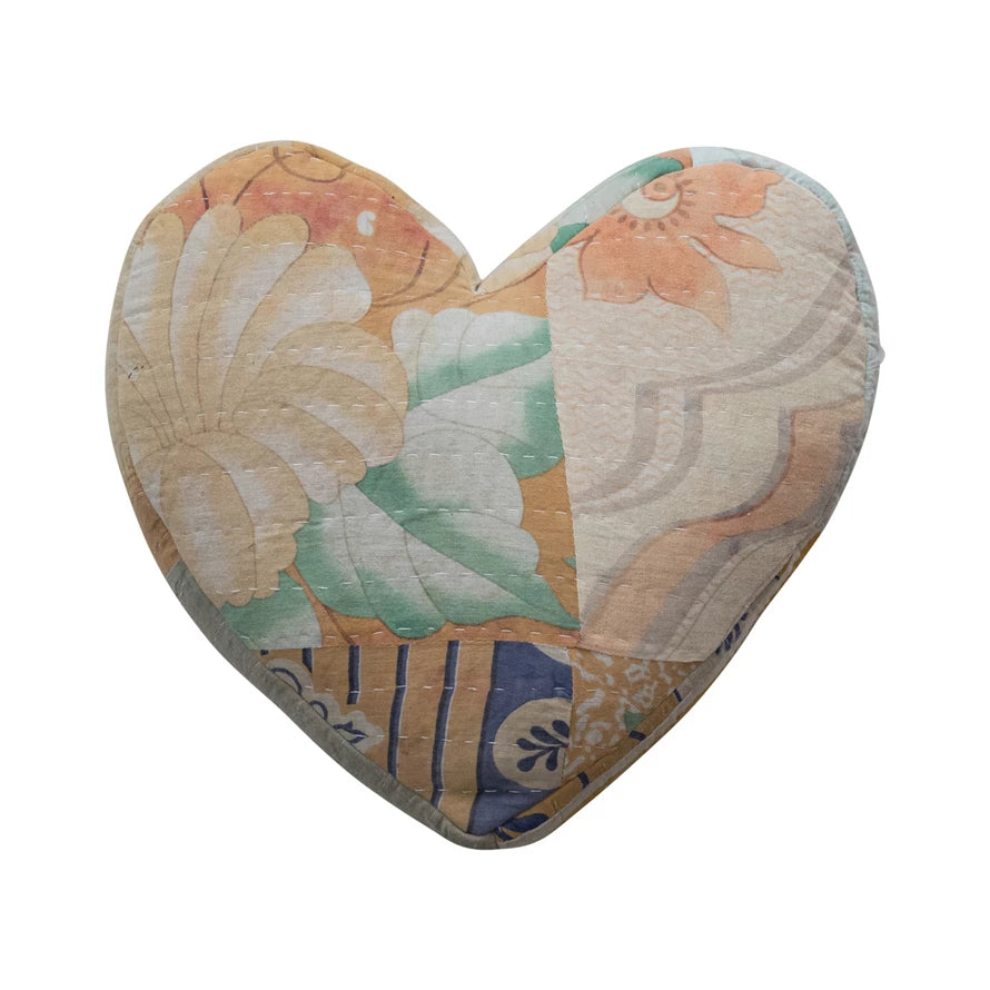 Vintage Pillow with Hand-Embroidered Kantha Stitch