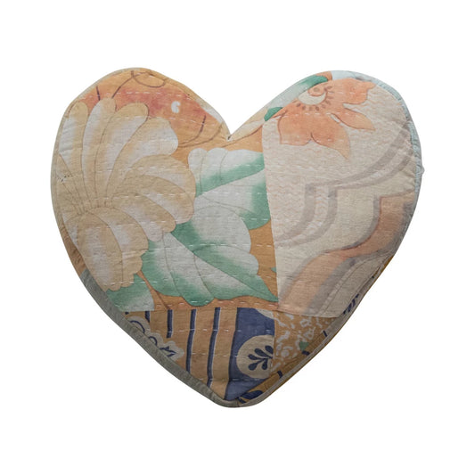 Vintage Pillow with Hand-Embroidered Kantha Stitch