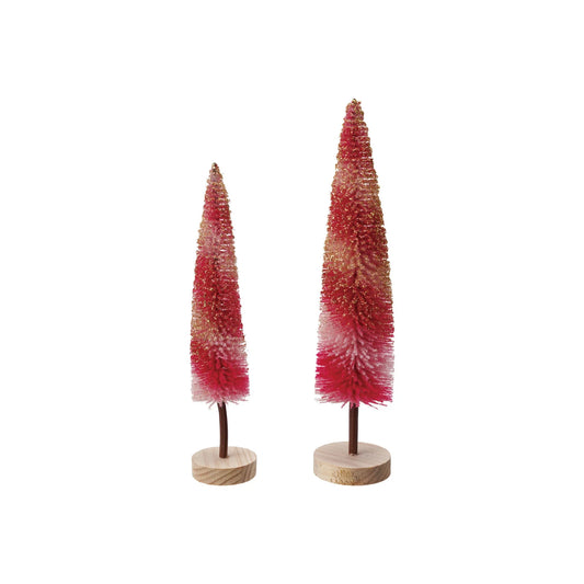 Hot Pink Flocked Bottle Brush Trees with Gold Glitter