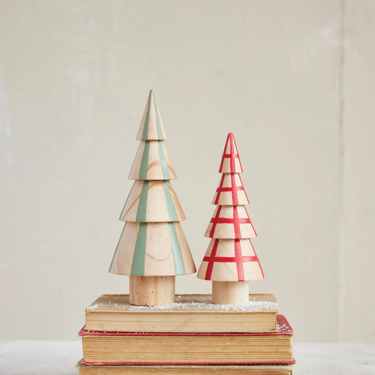 Hand-Painted Wood Tree with Stripes & Grid Pattern