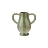 Hand-Painted Stoneware Striped Vase with Handles