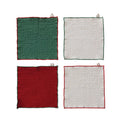 Set of 4 Waffle Weave Dish Cloths Colored Stitched Edge