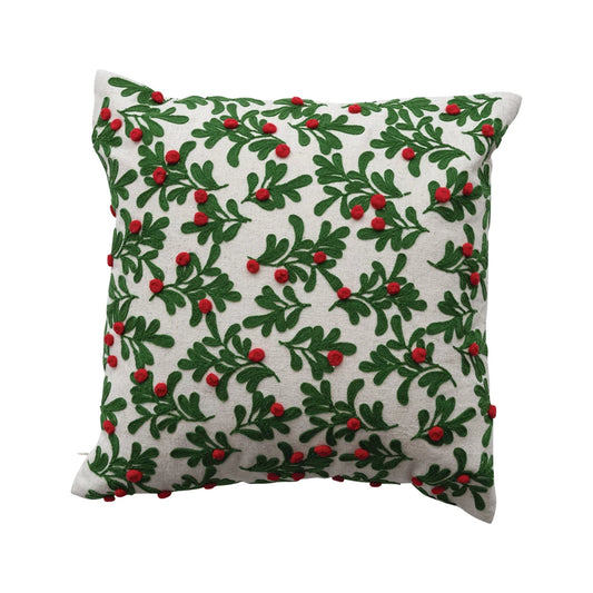 Embroidered Mistletoe Pillow