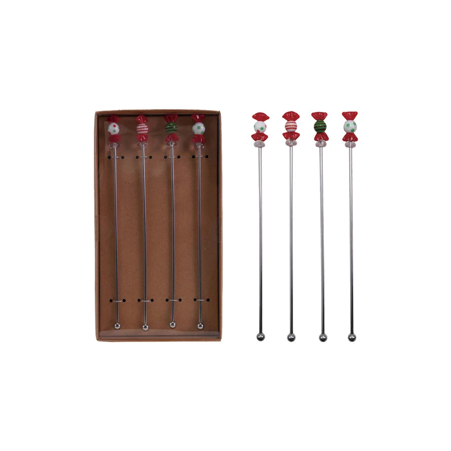 Cocktail Stirrers with Hand-Blown Glass Candies