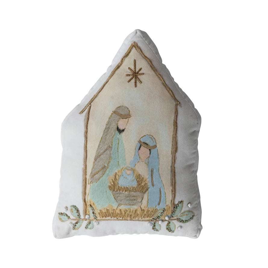 Holy Family Hand-Embroidered Velvet Pillow
