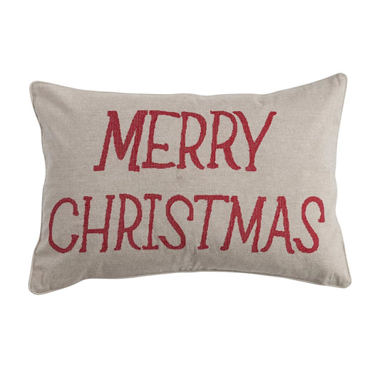 Embroidered "Merry Christmas" Lumbar Pillow