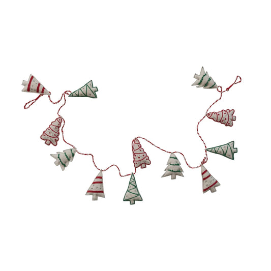 Woven Wool & Embroidered Tree Garland with Metallic Thread