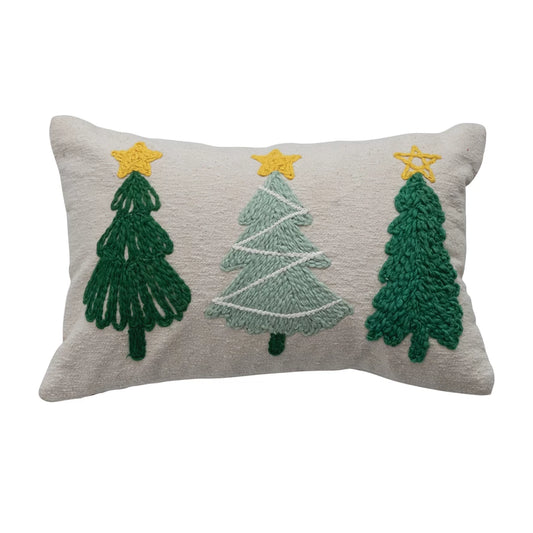 Tufted & Embroidered Christmas Trees Lumbar Pillow