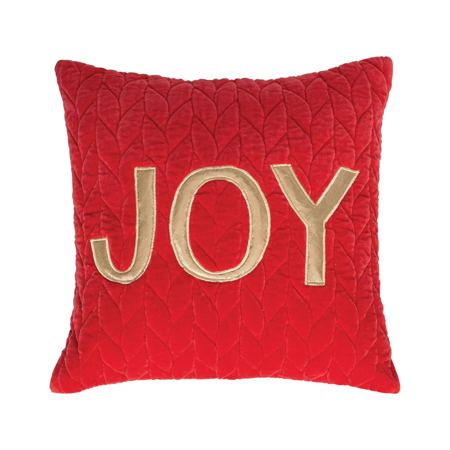 "JOY" Red Velvet Quilted Pillow
