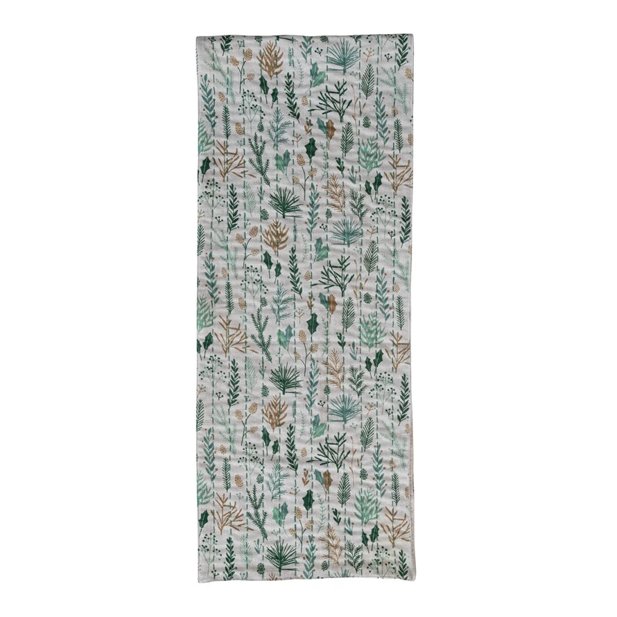 Woven Slub Table Runner with Hand-Embroidered Kantha Stitch