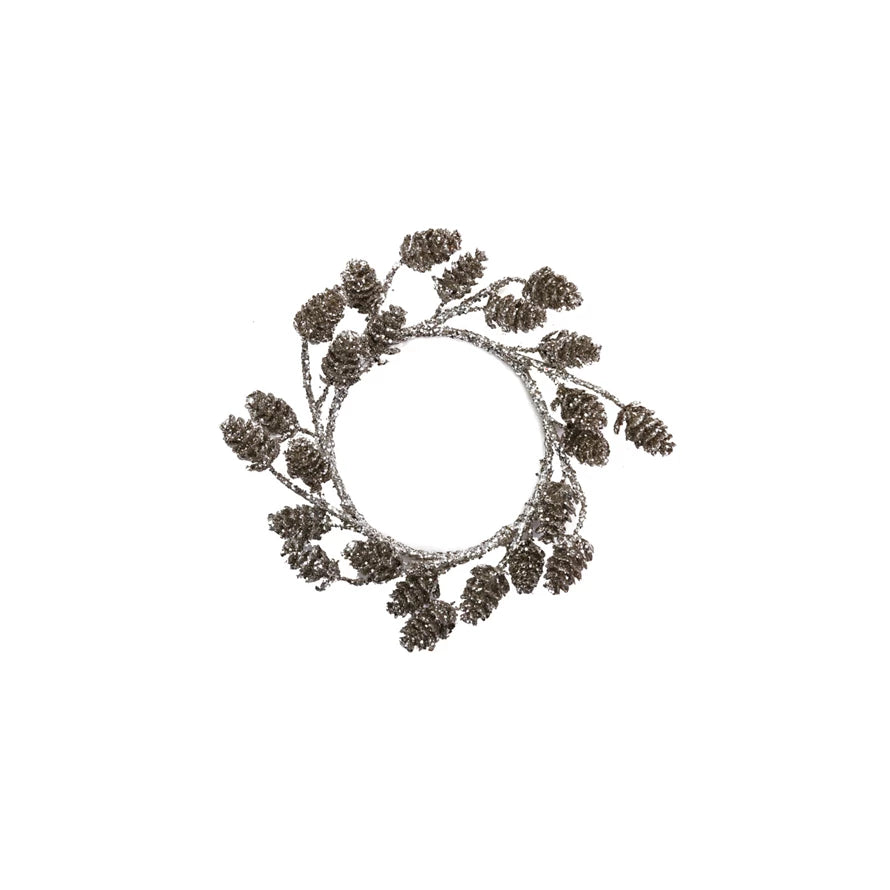 Pewter Pinecone Wreath with Glitter