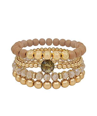 4 Row Glass Accent Multi Beads Bracelet