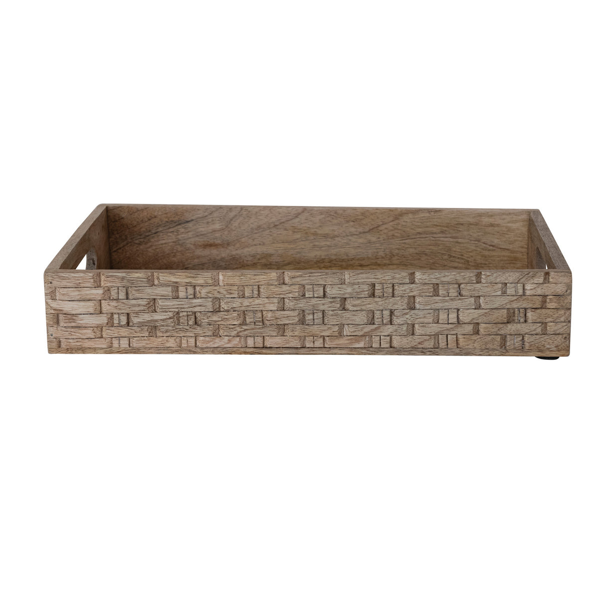 Carved Mango Wood Basket Weave Tray with Handles