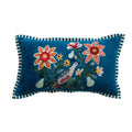 Cotton Velvet Printed Lumbar Pillow with Embroidered Botanicals