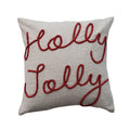 Embroidered Holly Jolly Square Cotton Pillow