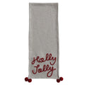 Cotton Slub Table Runner with Pom Poms & Embroidered "Holly Jolly"