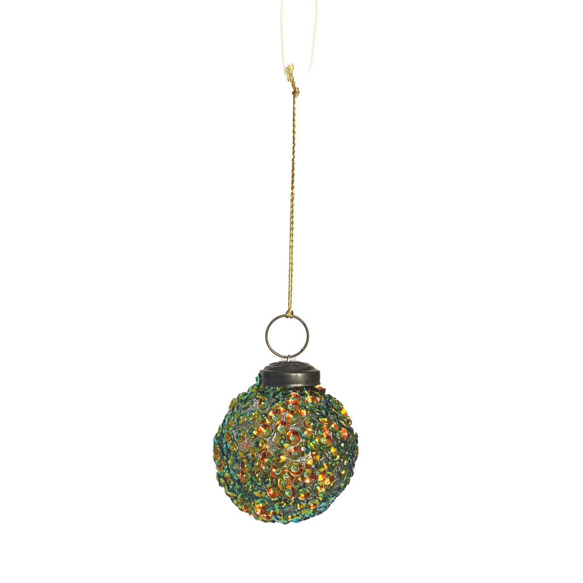 Glass Ball Ornament with Iridescent Sequins