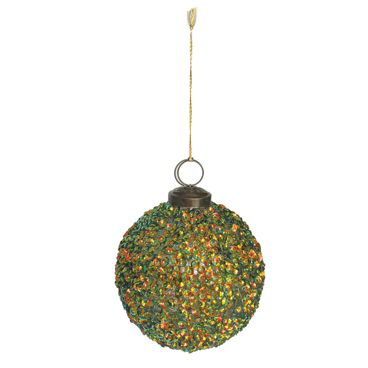 Glass Ball Ornament with Iridescent Sequins