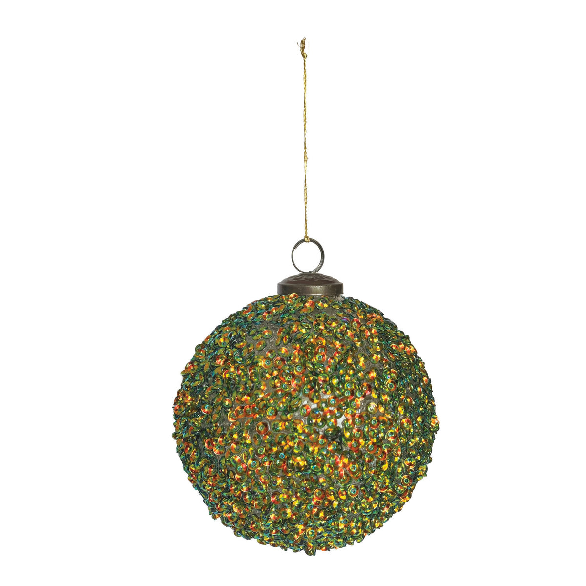 Glass Ball Ornament with Iridescent Sequins