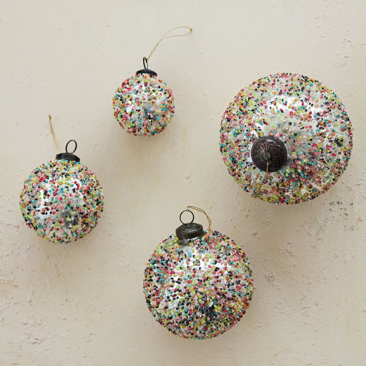 Mercury Glass Ball Ornament with Confetti Beads