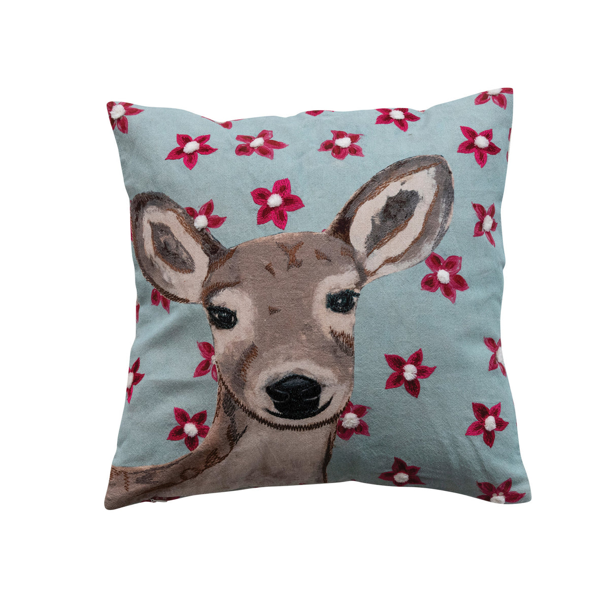 Deer & Embroidery Cotton Square Pillow