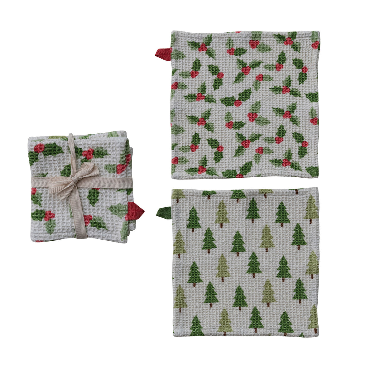 Festive Cotton Printed Waffle Weave Dish Cloths