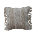 Metallic Gold Thread Embroidery & Fringe Cotton Pillow