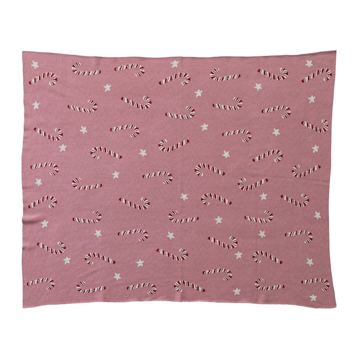 Cotton Knit Holiday Throw with Candy Cane & Star Motif
