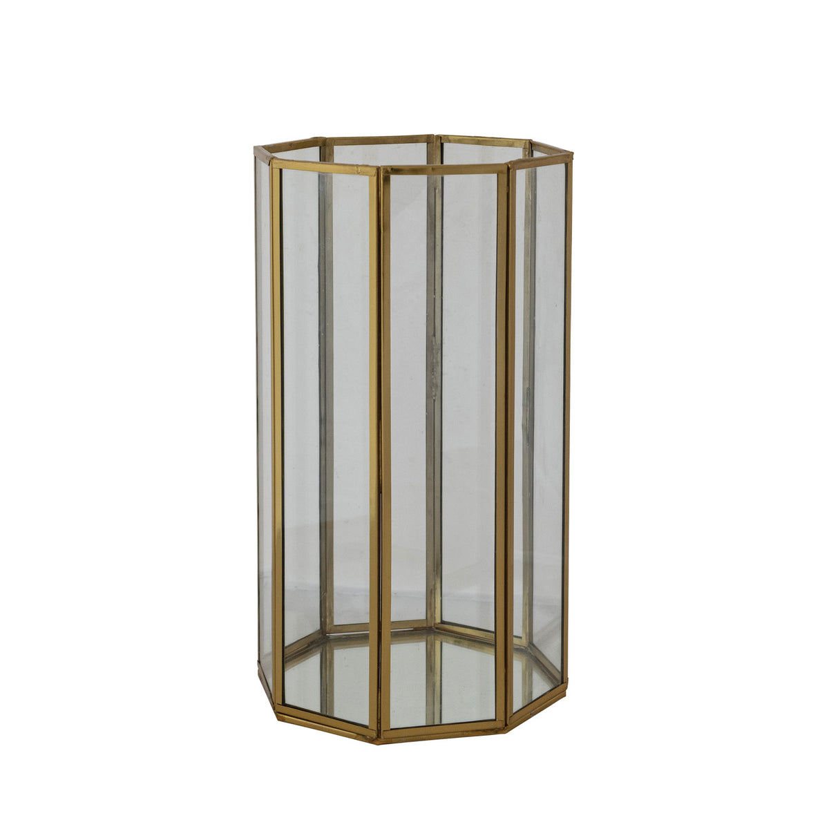 Glass & Brass Octagon Shaped Candle Holder with Mirrored Bottom