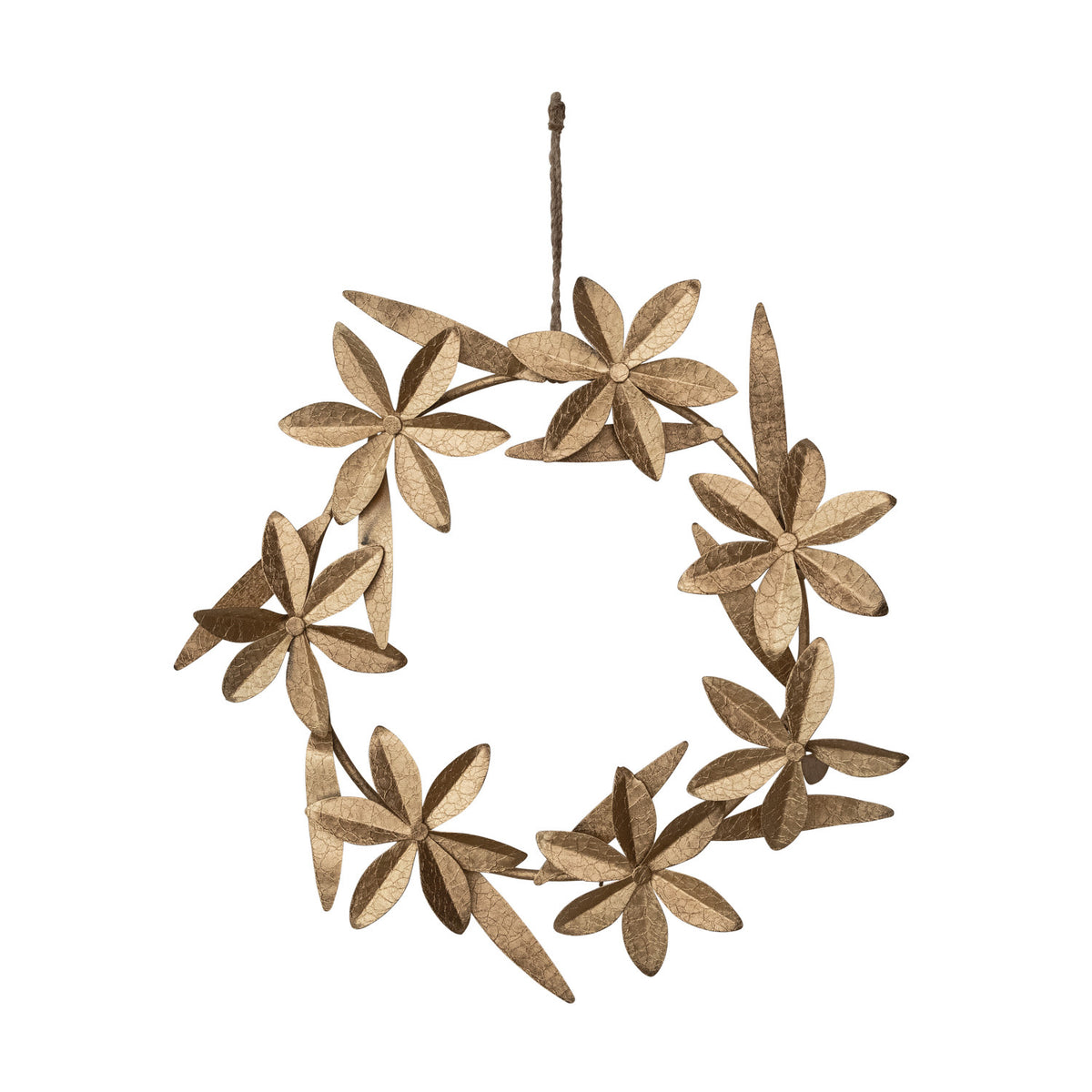 Antique Gold Round Metal Flowers Wreath