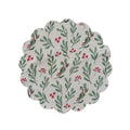 Woven Cotton Printed Scalloped Placemat with Mistletoe Pattern