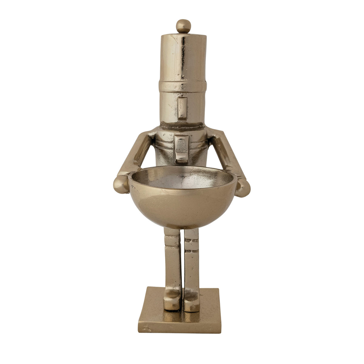 Gold Cast Aluminum Nutcracker Holding Bowl