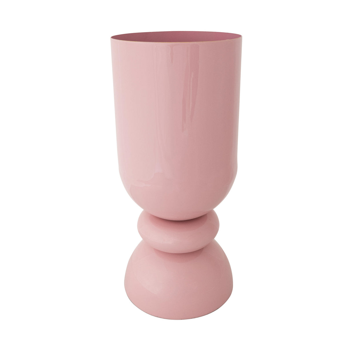 Pink Enameled Metal Footed Vase