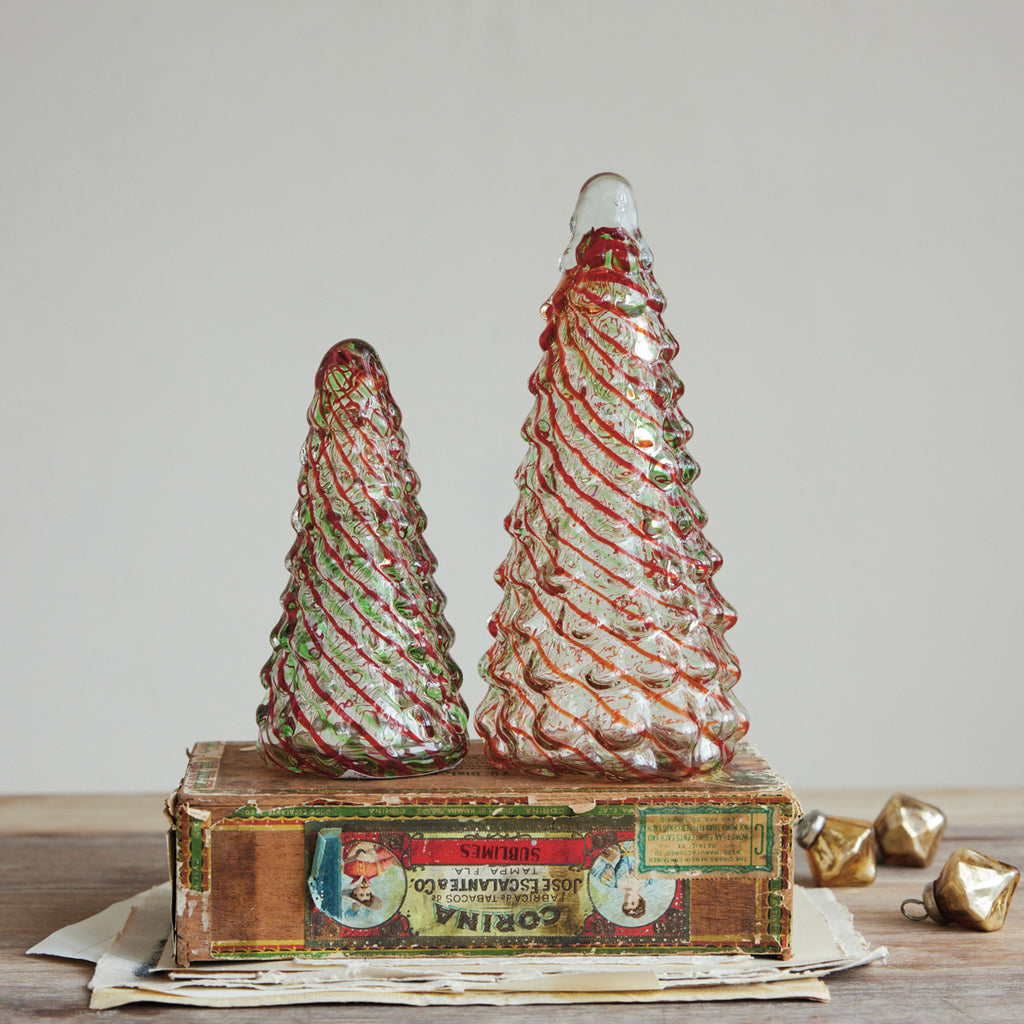 Hand-Blown Art Glass Tree with Candy Stripes
