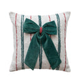Square Cotton Slub Pillow with Embroidered Stripes & Velvet Bow