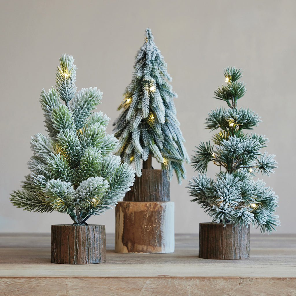 Plastic Tree with Faux Wood Slice Base & LED Light