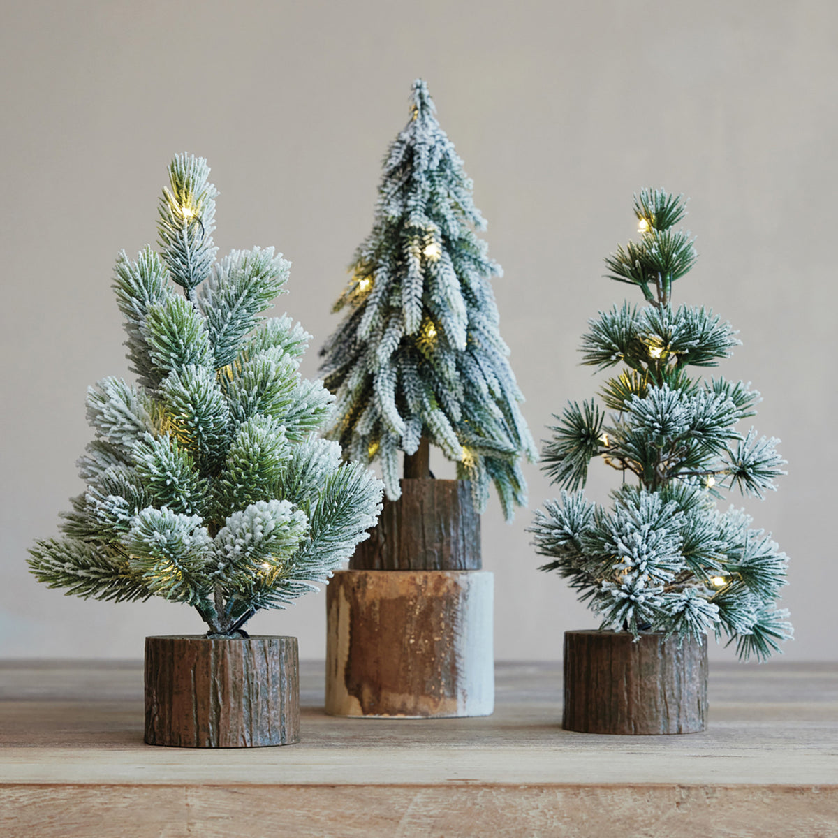 Plastic Tree with Faux Wood Slice Base & LED Light