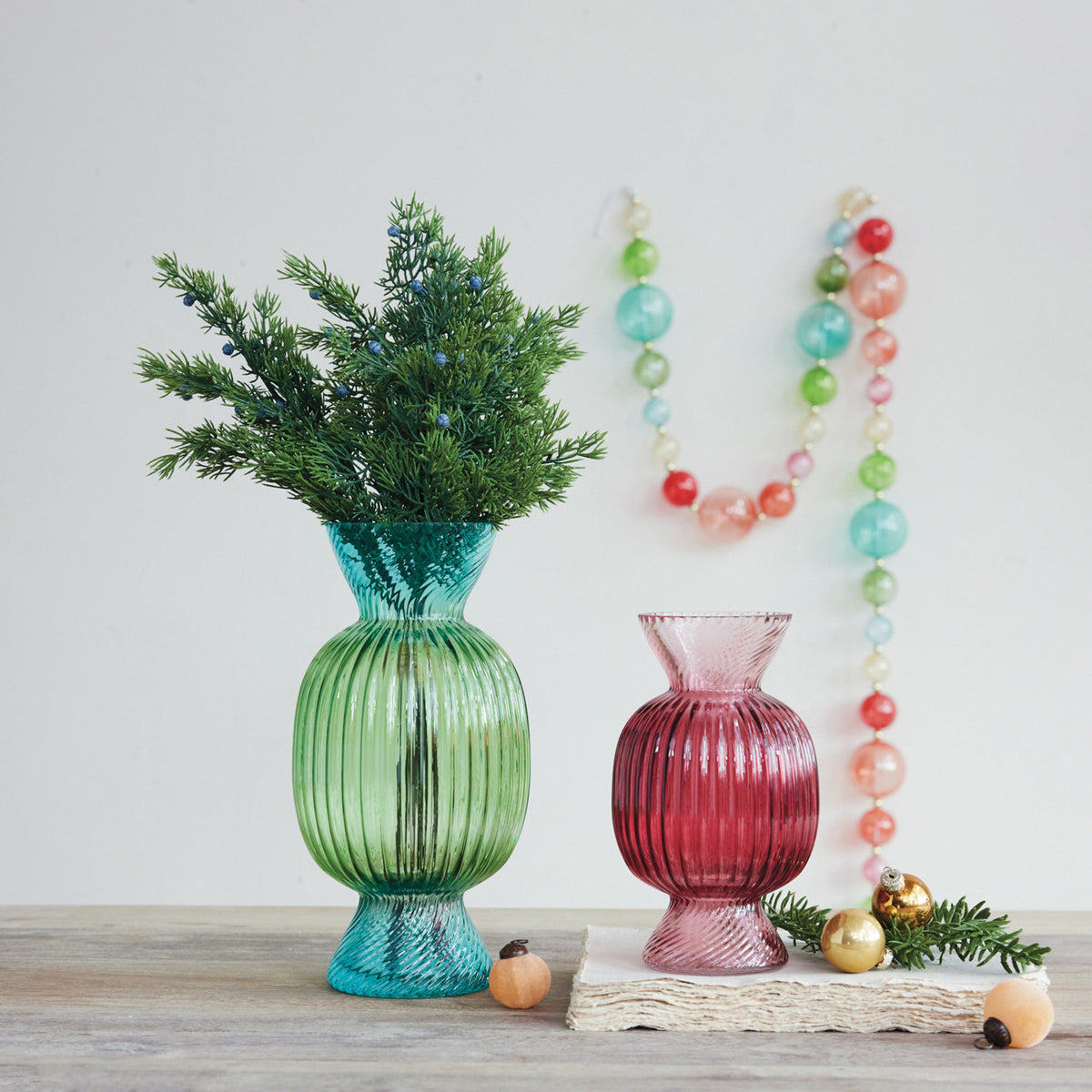 Glass Fluted Candy Shaped Vase