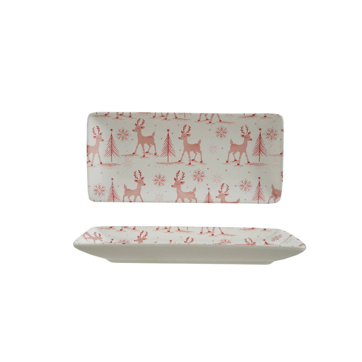 Stoneware Platter with Reindeer, Trees & Snowflakes Pattern