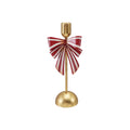 Metal Taper Candle with Striped Bow