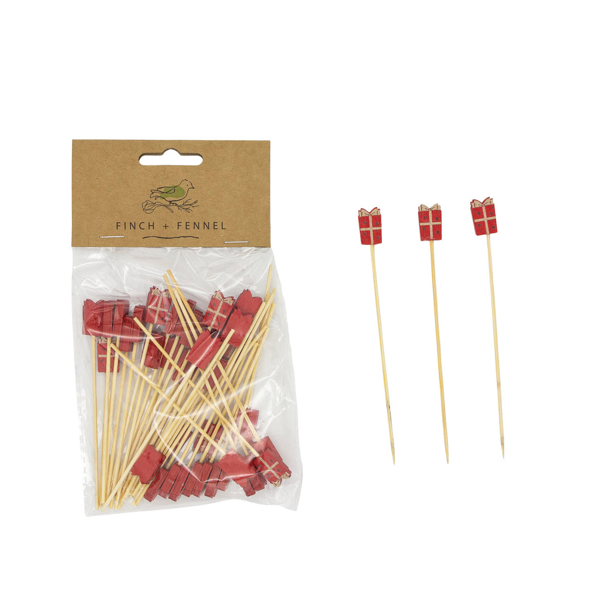 Bamboo Single Use Picks w/ Gift Shaped Handles