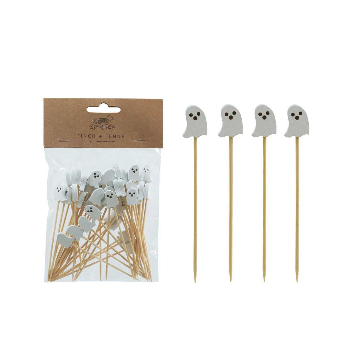 Bamboo Single Use Picks w/ Ghost Shaped Handles