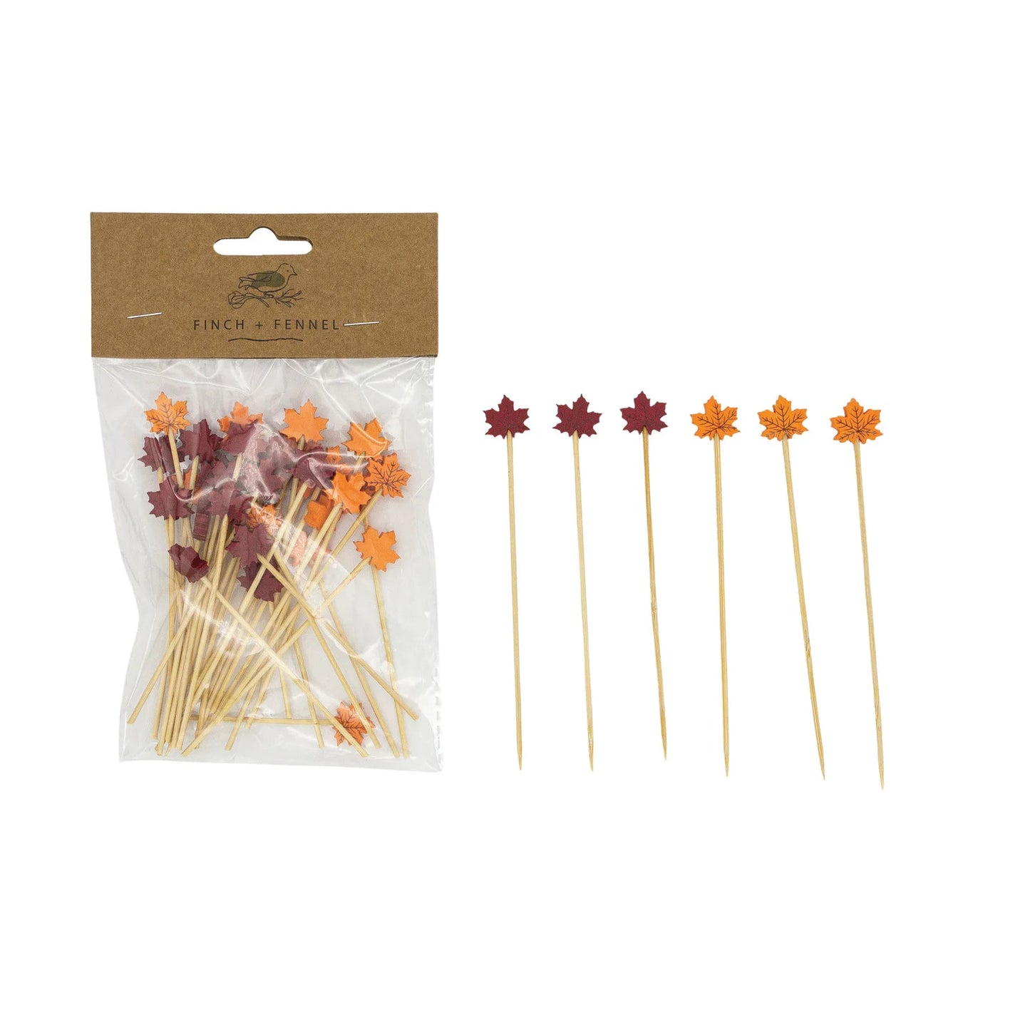 Bamboo Single Use Picks w/ Leaf Shaped Handles