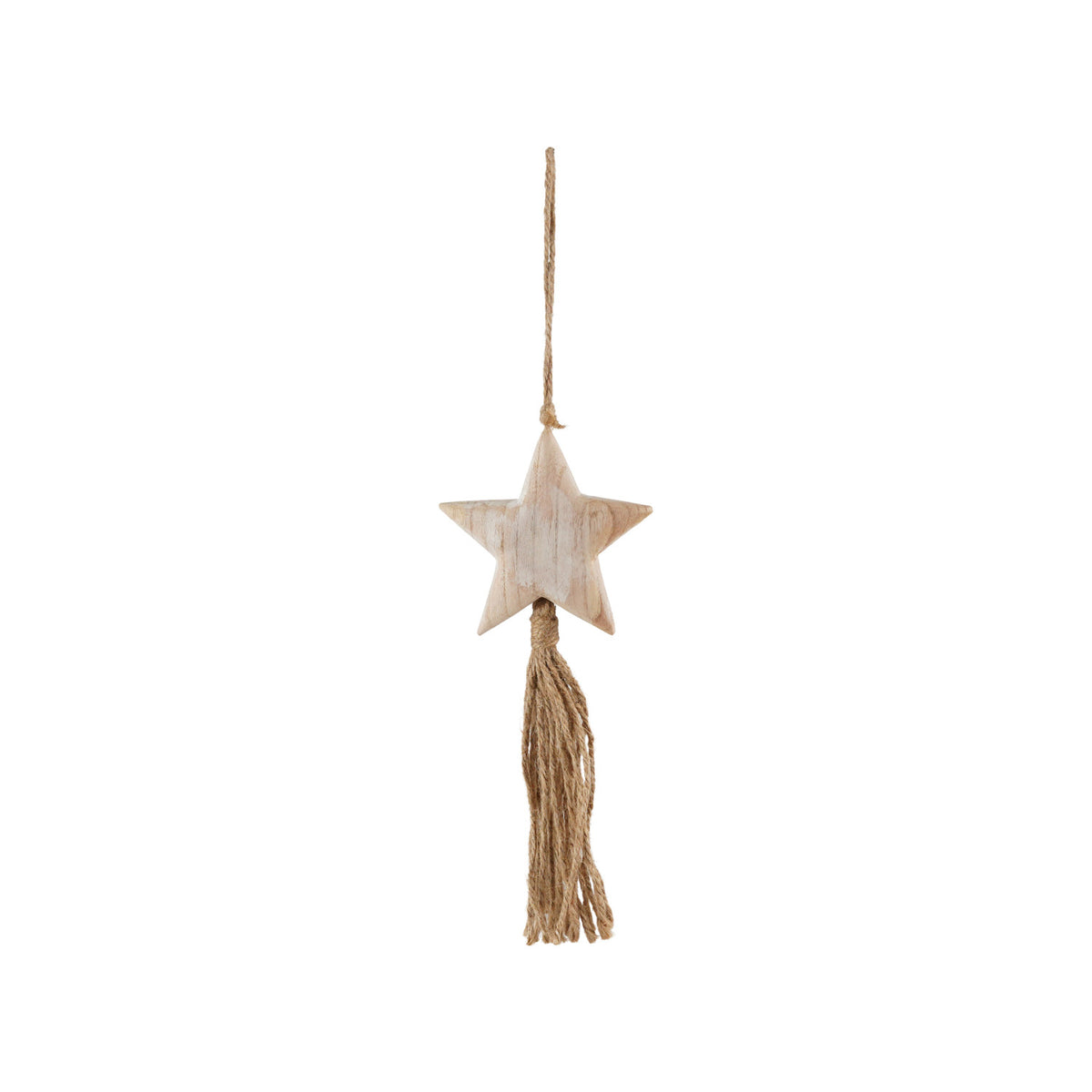 Paulownia Wood Star Ornament with Jute Tassel